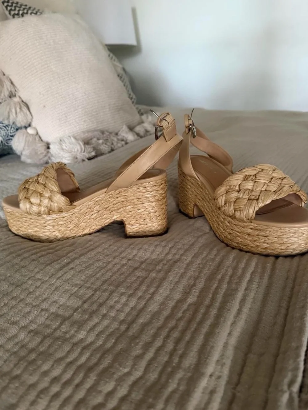 Marc Fisher Natural Woven Platform Wedge Sandals